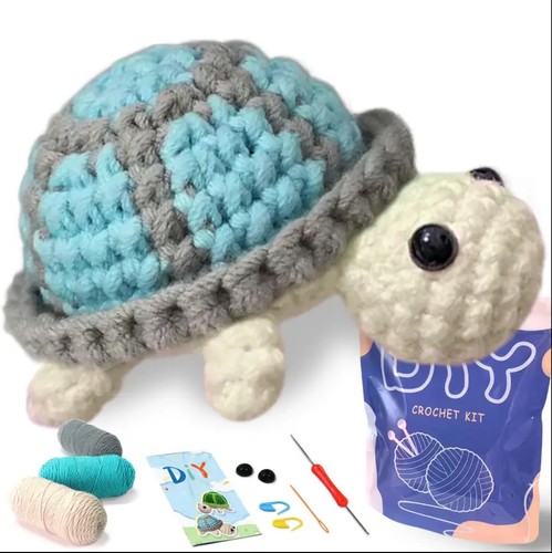 Beginner blue turtle crochet - blue,