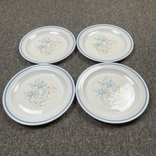 Vintage Pyrex Plates 7" Set Of 4 Blue Iris Side Dish Classic 80's Milk Glass