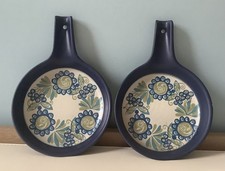 Vintage Figgjo Flameware Tor Viking Norway  x2 Blue Floral Vulcanus Skillet Pans
