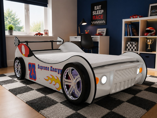 Racing car bed - kids, white
