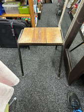 Vintage Old Stool Step Solid Metal Frame Wood Top 