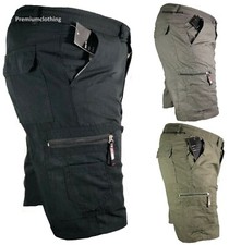 Mens Plain Elasticated Lightweight Shorts Cargo Combat Multi Pocket Cotton M-3XL