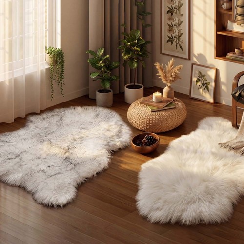 Large faux fur sheepskin rug - faux,