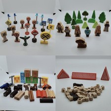 Wooden Rail Railway Train Track Accessories & Connectors. Signs Animals People +