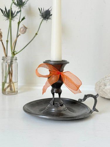 Vintage pewter chamberstick - vintage,
