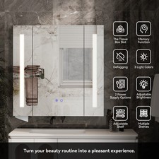 Dimmable LED Lighted Cabinet Bathroom Mirror, Anti-Fog Defogger,Adjustable Shelf