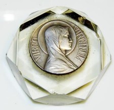 Blessed Virgin Mary Virgo Virginum Silver & Crystal Paper Weight Antique ca.1920