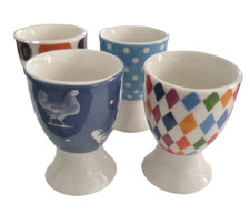 Ceramic Glazed Egg Cups Polka Dot Chicken Pastel Circles Squares X 1 Steelex