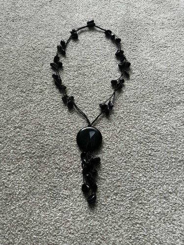 Black glass stone pendant - black,
