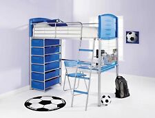 Children's metal framed cabin high sleeper bed with desk and storage drawers