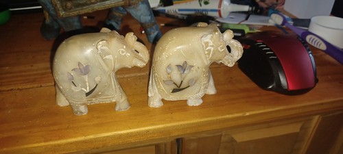 Pair indian hand carved stone - pair,