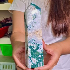 1.27LB Natural Geode Aquatic Plant Water Grass Moss Agate Obelisk Crystal Reiki