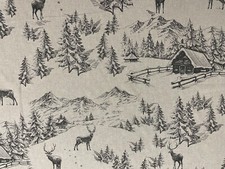 Alpine Stag Toile  Fabric Linen/Cotton  Beige Charcoal Curtain Blind Upholstery