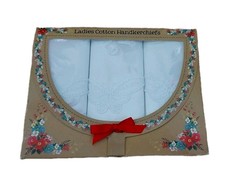 Ladies BHS Pretty Butterfly Design Cotton Handkerchiefs/Hankies Pack of 3