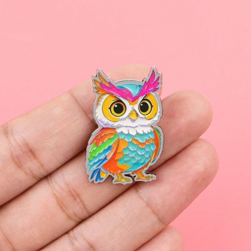 Colourful owl enamel - owl, pin