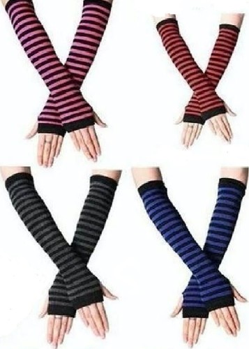 Striped knit long fingerless - striped,