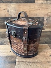 Vintage handmade leather and wood bag purse hat box 