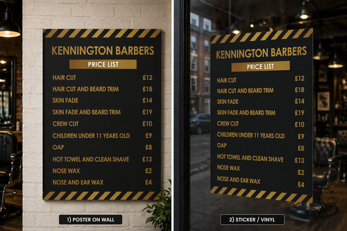 Barber shop price list - price,