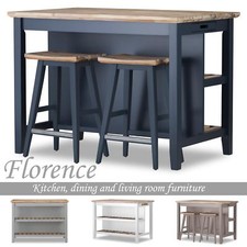 Florence Breakfast Bar with 2 large shelves. Small kitchen island with storage.