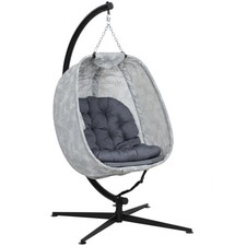 Outsunny Hanging Egg Chair Outdoor Indoor Swing Chair, Folding Basket, Grey