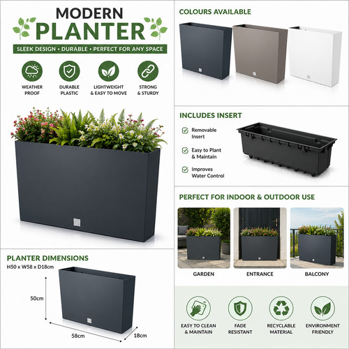 Large rectangular planter - rectangular, 58cm