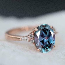 3Ct Oval Diamond Alexandrite Women's Solitaire Wedding Ring 14K Rose Gold Finish