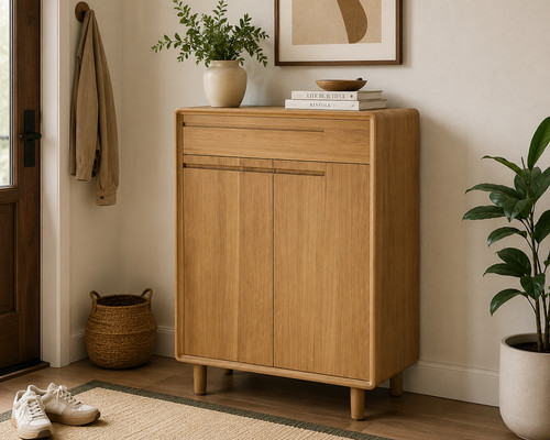 Solid oak scandic shoe cabinet - shoe,
