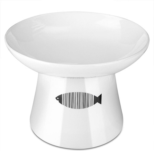 Ceramic raised cat bowl white - raised,