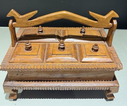 Vintage asian wood spice box - vintage,