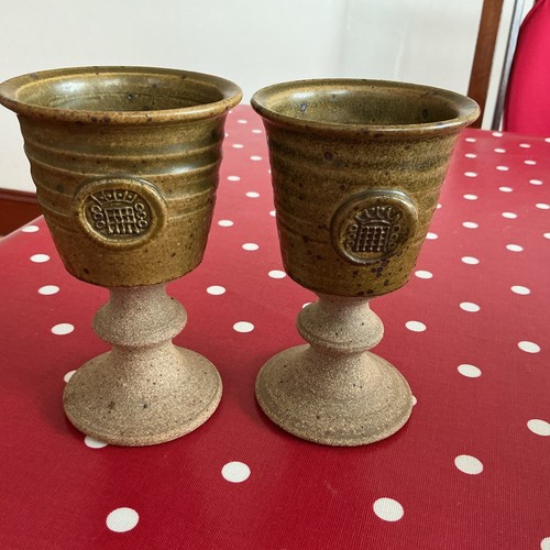 Two hand made pottery goblets - made,