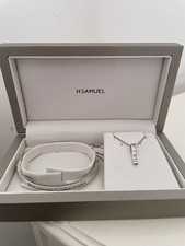 H.Samuel 925 Sterling Silver And CZ Bangle And Necklace Set Boxed