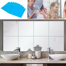 16x Mirror Tiles Self Adhesive Tile Wall Floor Decal Sticker Bathroom Home Decor