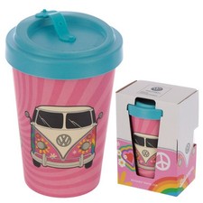 VW VOLKSWAGEN PINK CAMPER VAN RECYCLED BAMBOO TRAVEL MUG CUP - New in Box