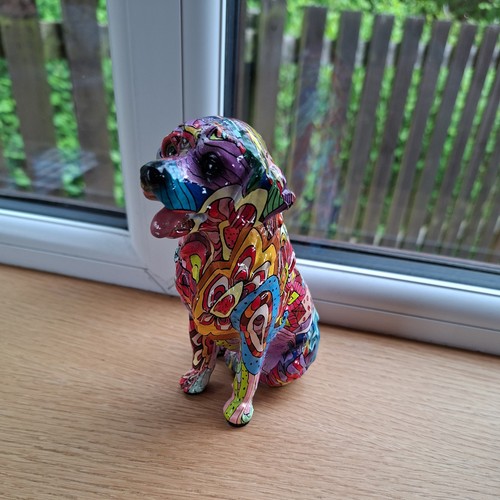 Colorful dog statue graffiti - statue,