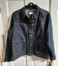 M&S Dark Indigo Blue Pockets Denim Jacket Casual Size Uk 20
