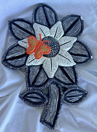 1976 ceramic flower wall art - ceramic,