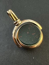 Victorian Antique 9K Rose Gold Swivel Fob Pendant Bloodstone & Chalcedony – 6.5g