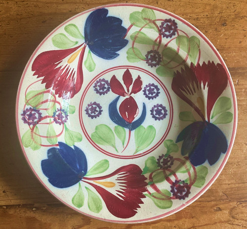 Antique spongeware soup dish - antique,
