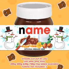 Personalised to fit Nutella Label Sticker Gift Novelty Snowman Christmas Xmas