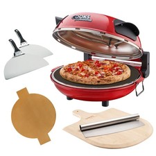Electric Pizza Oven Maker Machine 1200W with Bamboo Board, Cutter & Paddles Red