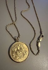 Solid Gold Half Sovereign Coin Pendant Mount & Chain Necklace Coin Not Included
