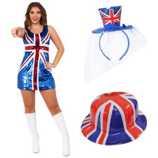 LADIES UNION JACK SEQUIN DRESS CHOOSE HATS GREAT BRITAIN VE DAY FANCY DRESS