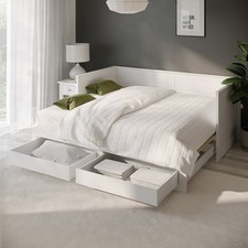 Double Wooden Day Bed with Trundle and Storage in White - Lincoln LNC001
