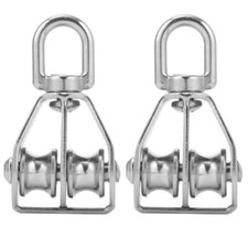2 Pcs Stainless Block and Tackle Pulley with Rope Double Pulleys Rollers