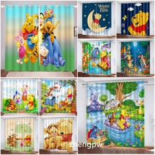 Winnie The Pooh Cartoon Pair Thick Thermal Blackout Curtains Ring Top Eyelet UK