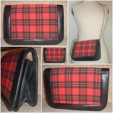 VINTAGE TARTAN/ LEATHER BAG CIRCA 1990's - GOOD ORDER
