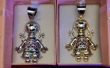 Large Rag Doll Pendant Colored Crystal Stones Gold Silver Comes Gift Boxed 878