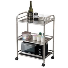 3 Tier Kitchen Trolley Stainless Steel with Wheel Kitchen Cart Sliver Storage