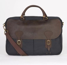 Barbour Men's Waxed Cotton Satchel-Style Briefcase - Navy/Brown {Dirty/Scuffed]