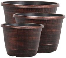 Copper Wooden Barrel Plant Pot Outdoor Garden Flower Tree Round Plastic Planter